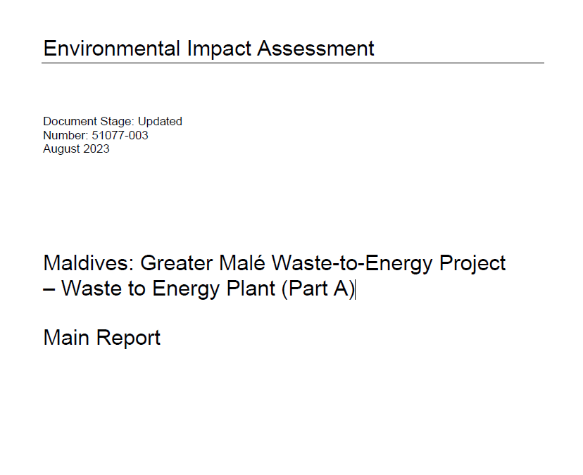 Environmental Impact Assessment — Greater Malé Waste-to-Energy Project – Waste to Energy Plant (Part A)